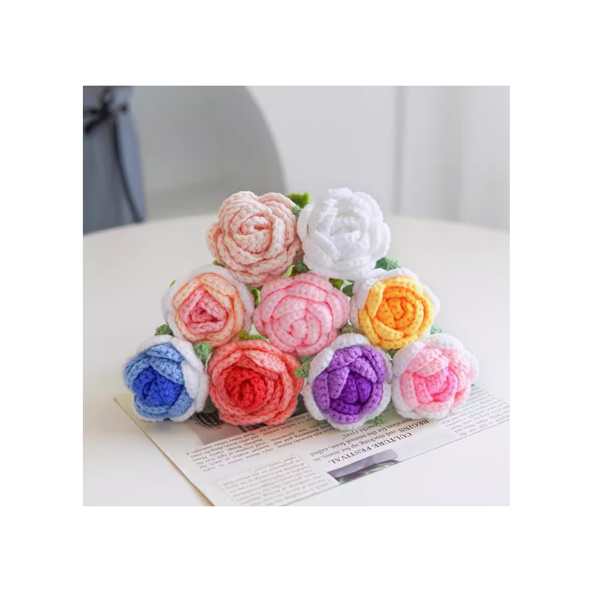 Crochet Gradient Wool Roses Bouquet 6pcs