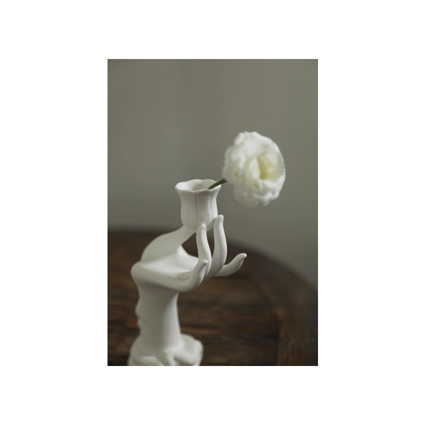 Matte Cool White Finger Ceramic Candlestick