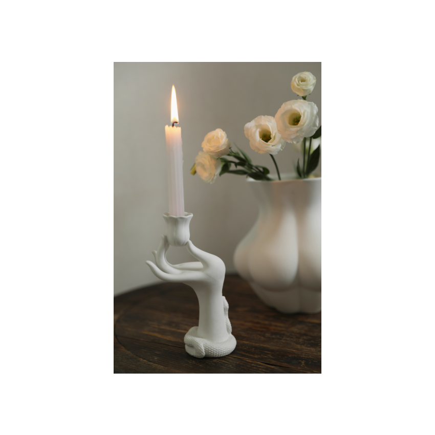 Matte Cool White Finger Ceramic Candlestick