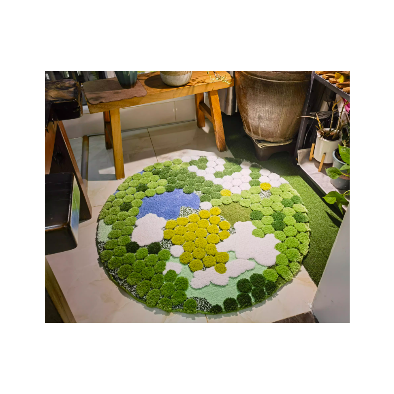 Round Green Moss Rug