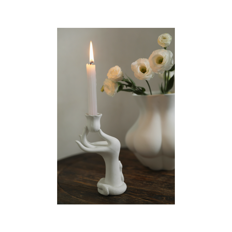 Matte Cool White Finger Ceramic Candlestick
